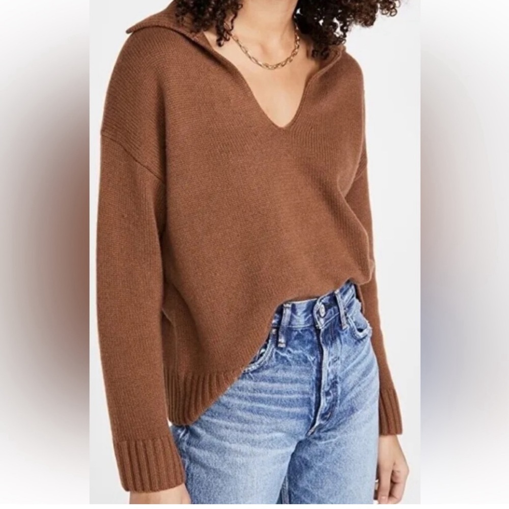 Nili Lotan Cashmere Julie Vneck Polo
Sweater in Cognac Size Small
